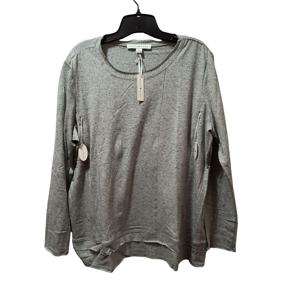 Loyal Hana Christy Maternity Nursing Top L Grey Speckled Knit Long Sleeve NWT
